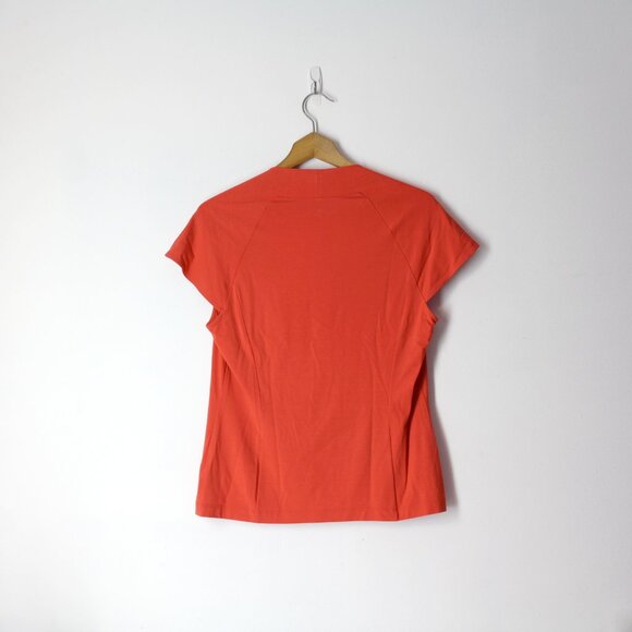 ST. JOHN knit top t-shirt sz M red orange cowl neck raglan short sleeve - Picture 2 of 6